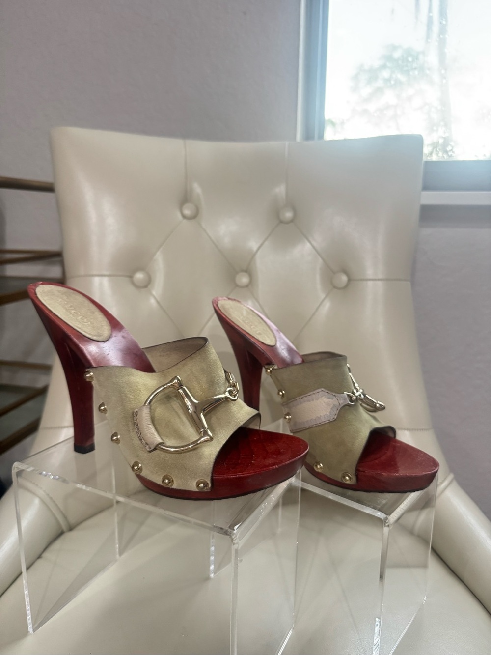Gucci Gold Horsebit Mule Heels